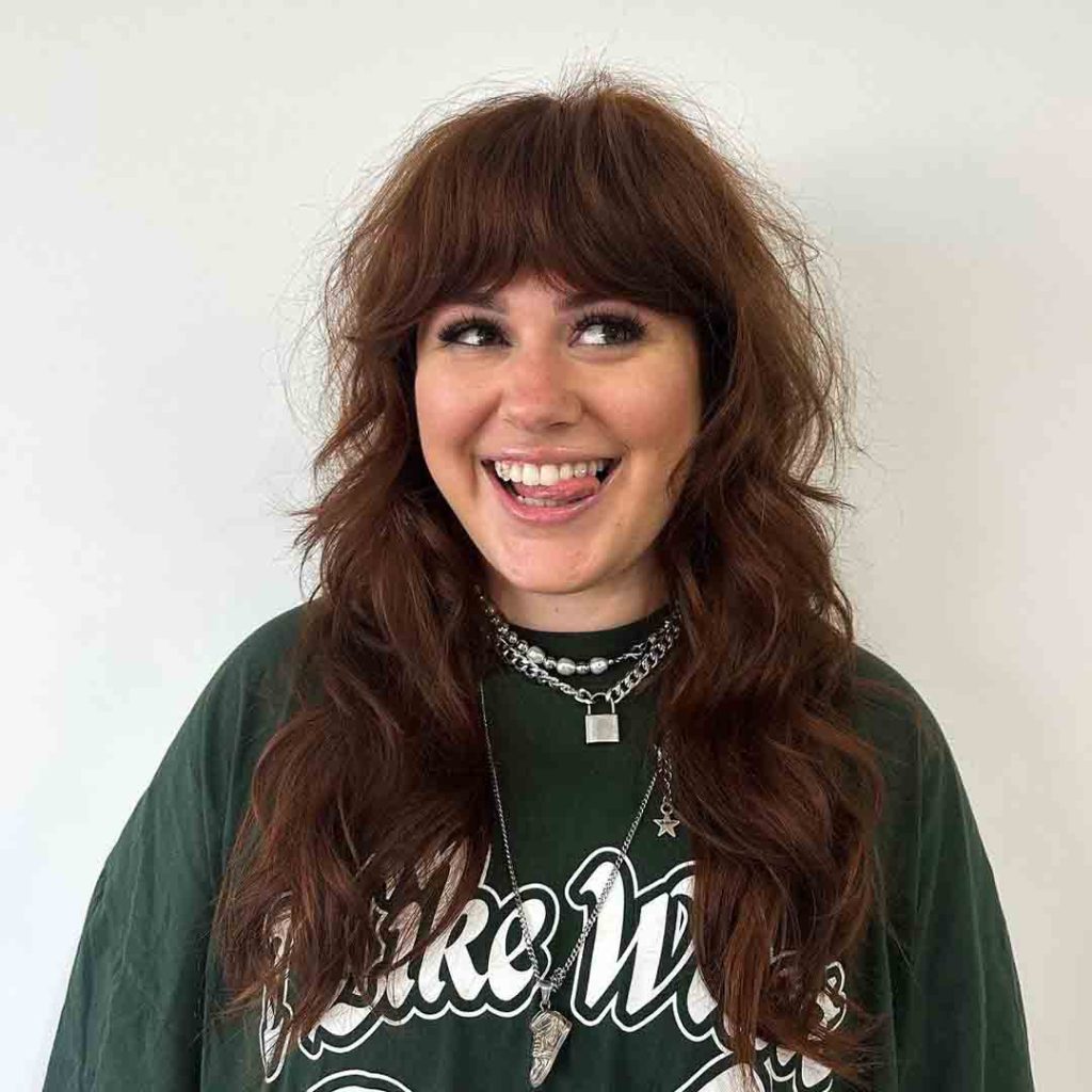 Brown Wavy Shag Mullet Cut