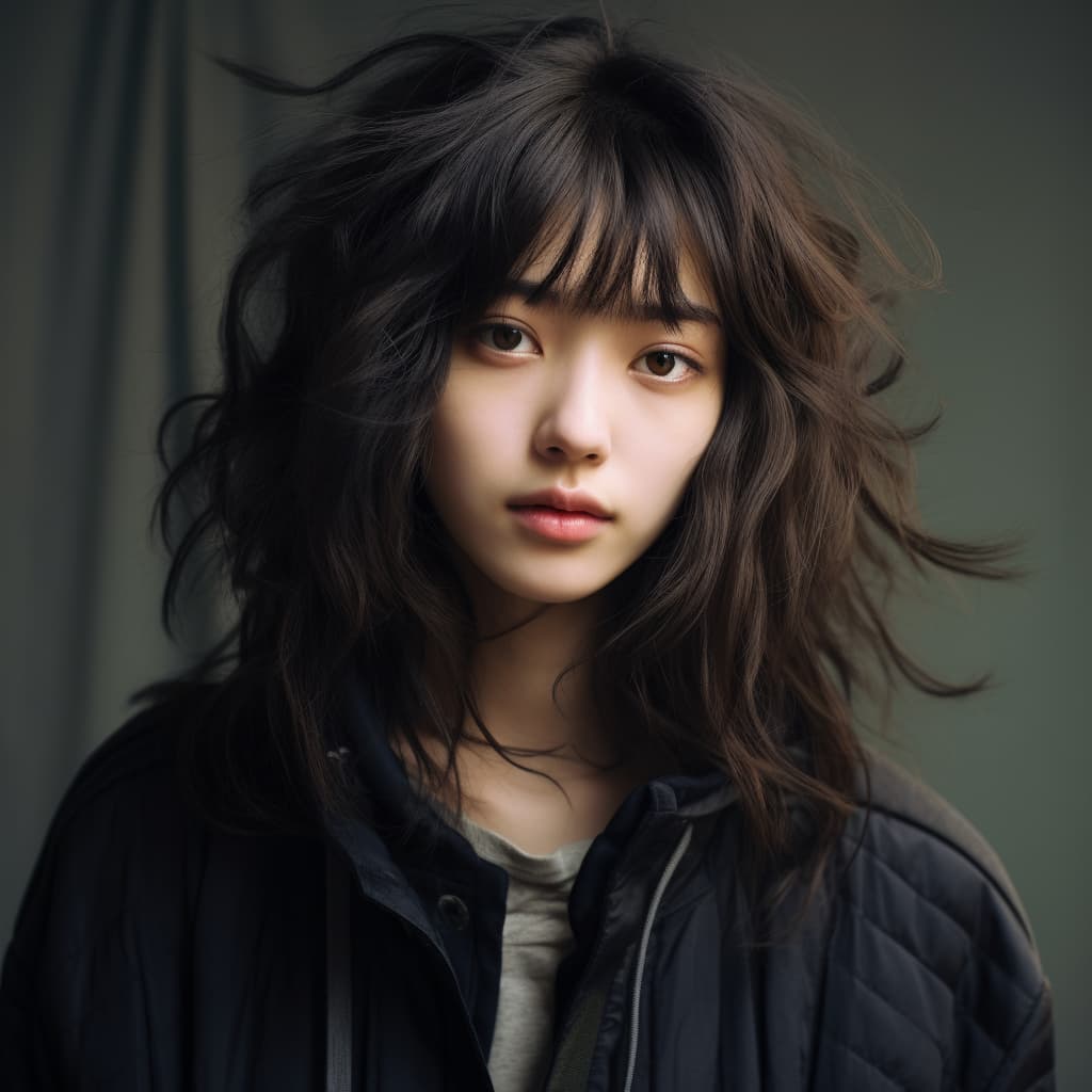 Fluffy Korean Black Wolf Cut With Wispy Bangs