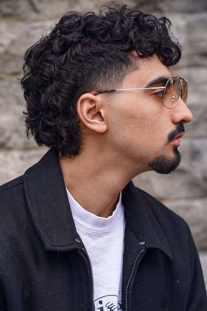 Modern Curly Mullet With Taper Fade