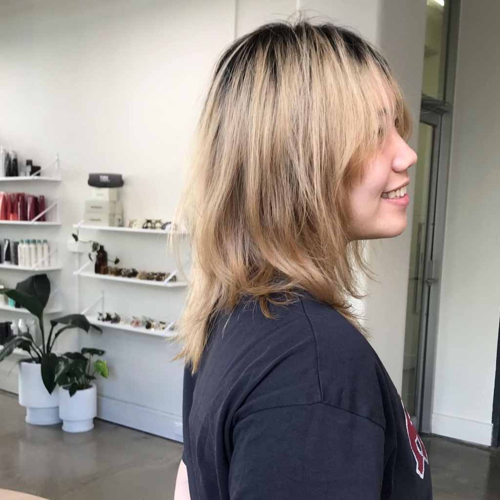 Blonde Medium Wolf Cut on Textured hair