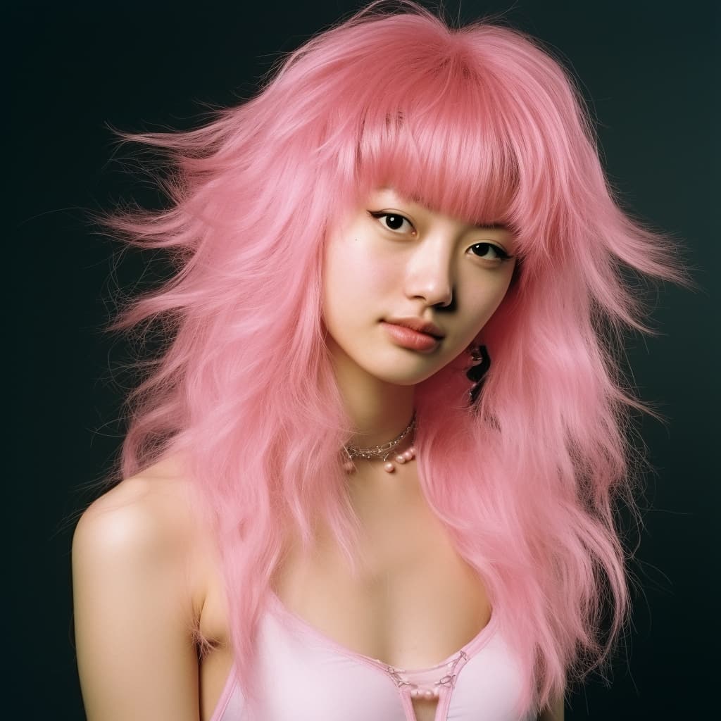 Light Pink Fluffy Wolf Cut With Choppy Bangs