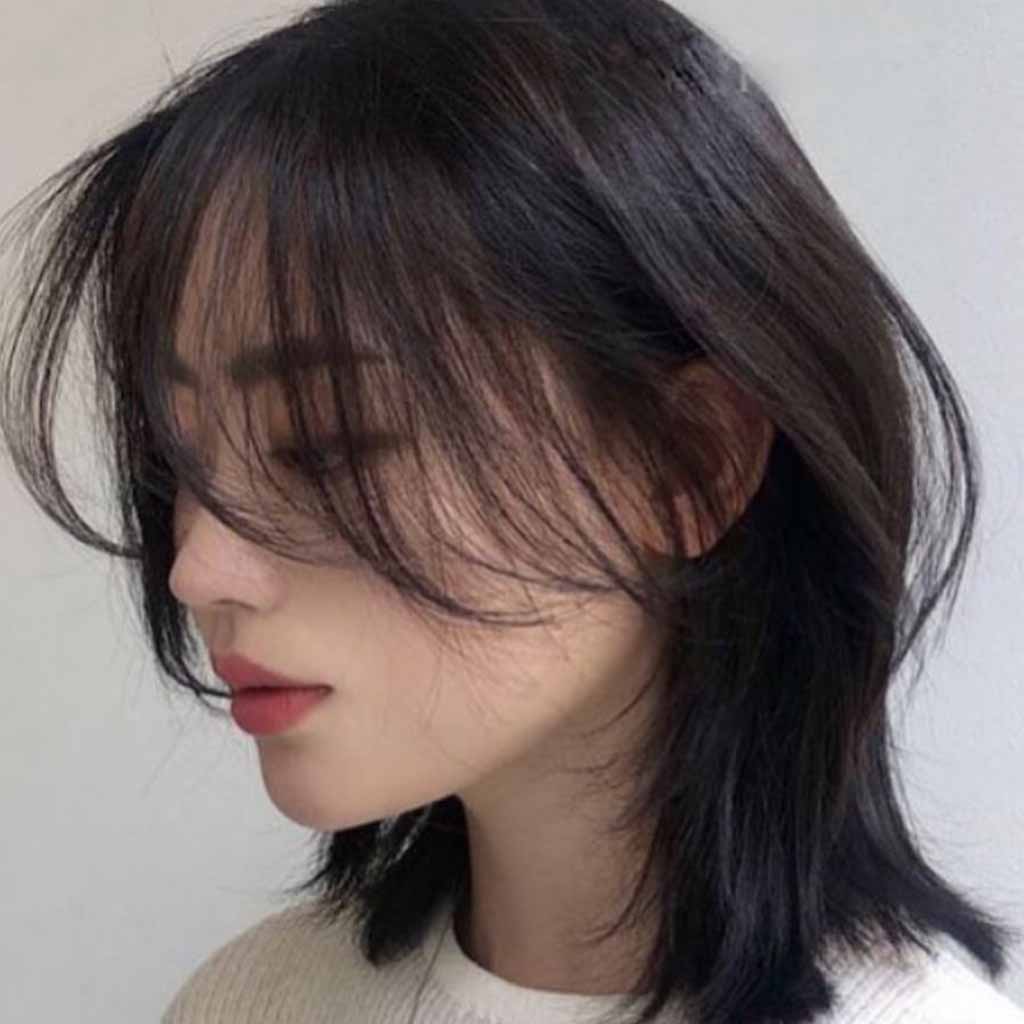 Short Korean Wolf Cut With Long Choppy Bangs