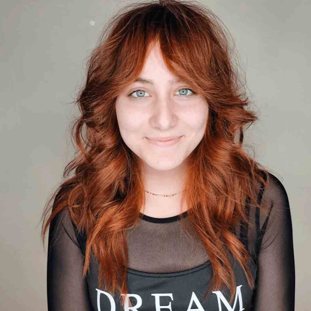 Butterfly Wolf Cut on Copper Red Feathered Hair