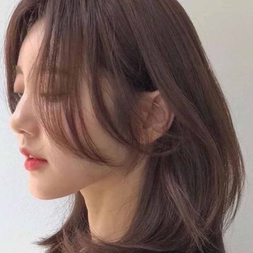 Chocolate Brown Korean Wolf Cut With Long Curtain Bangs