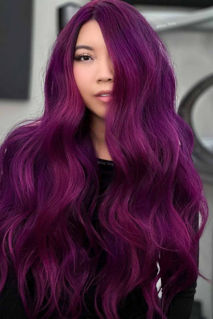Wavy Violet Side-Swept Hair