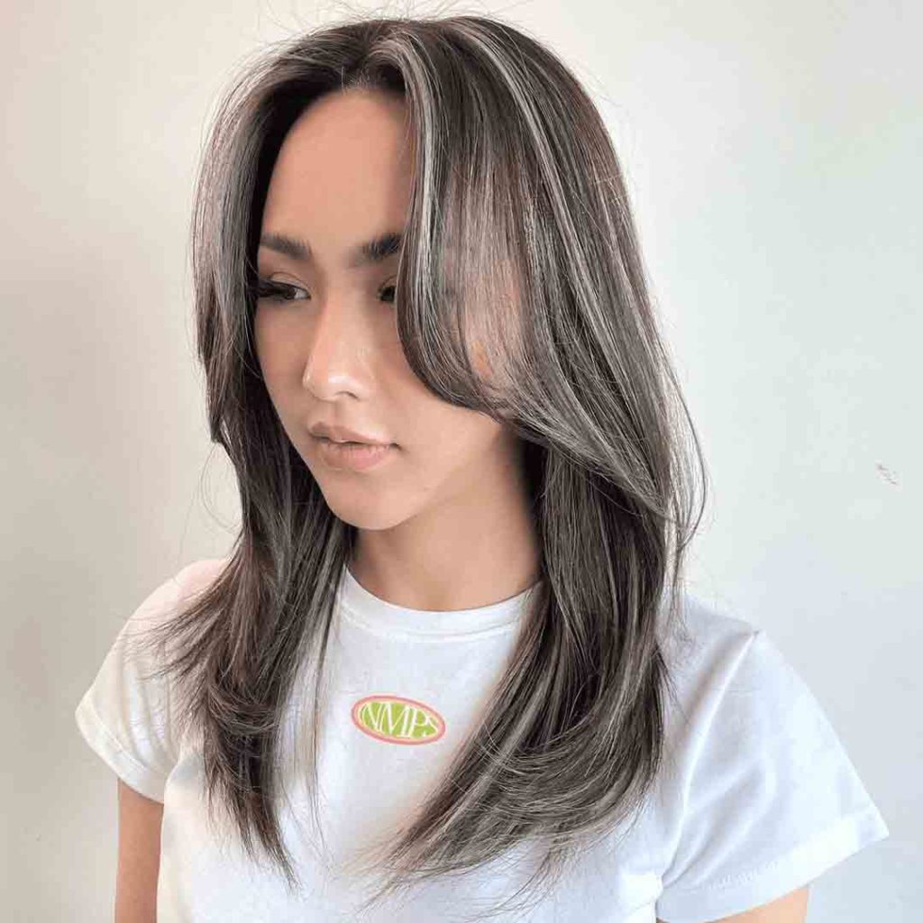 Dark Brown Hair With Ash Highlights and Wolf Cut