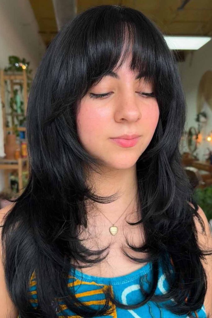 Classic Black Layers With Feathered Bangs