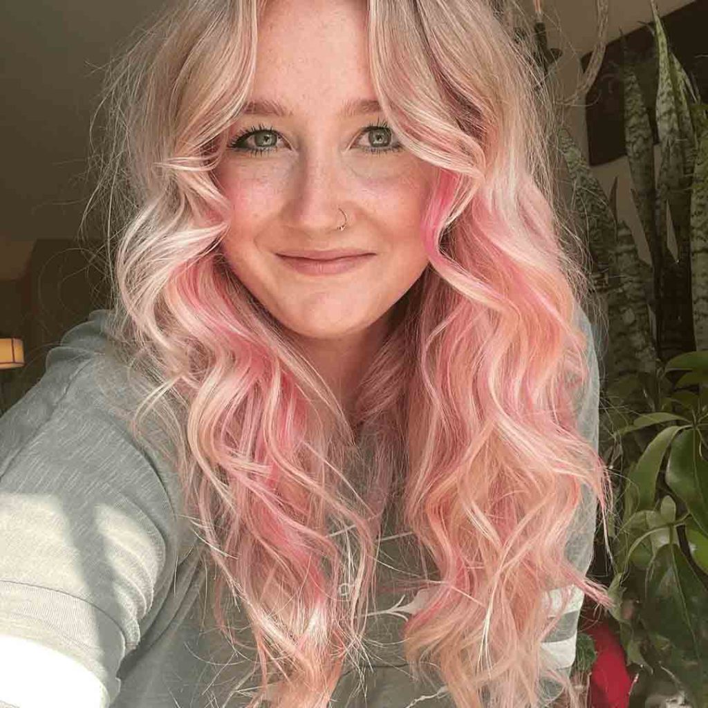 Duo-Tone Pink Blonde Curly Wolf Cut