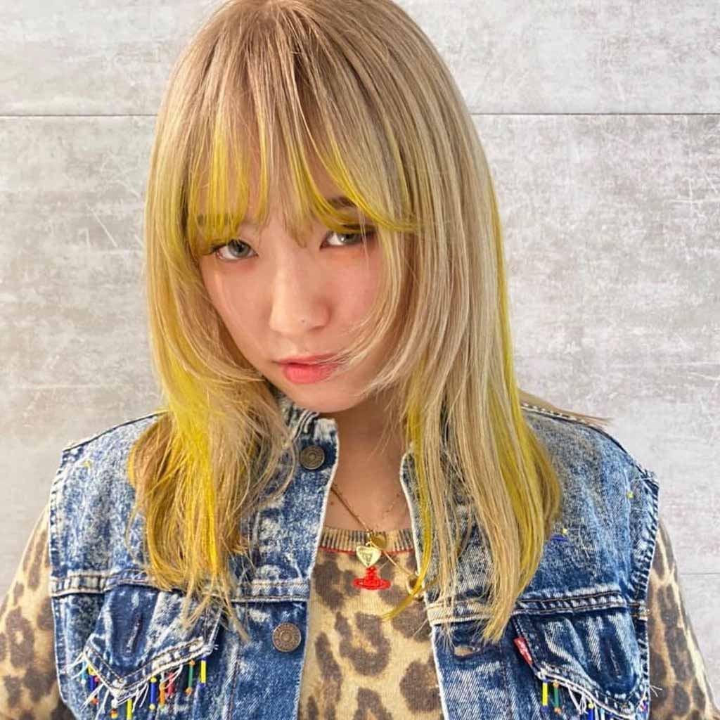 Duo-Toned Blonde Yellow Wolf Cut With Long Choppy Bangs