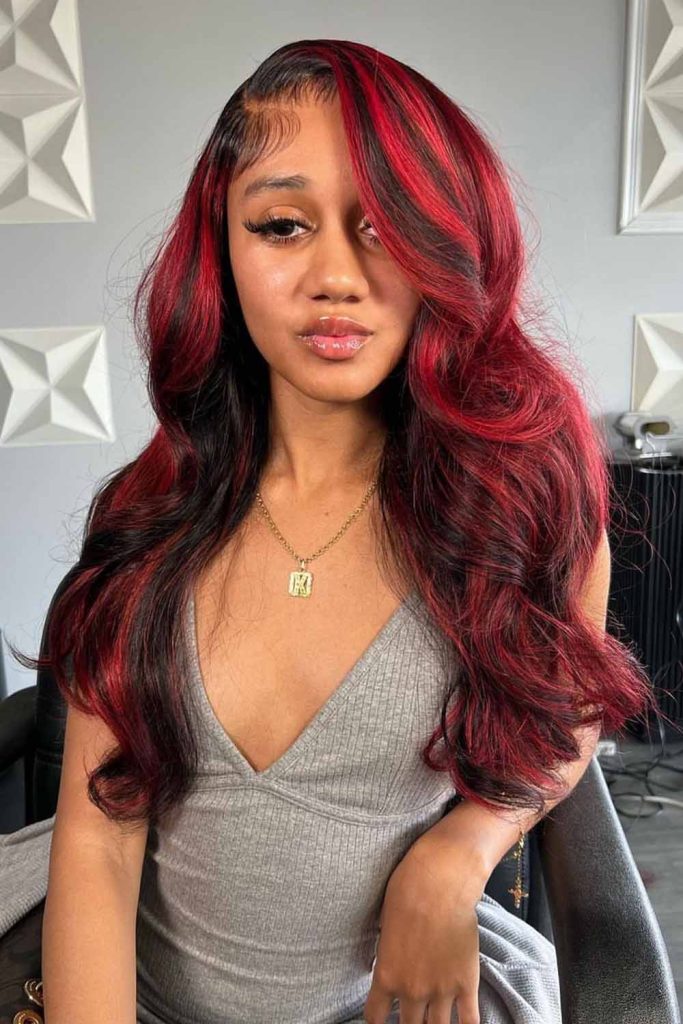 Elegant Long Waves With Red and Black Ombre