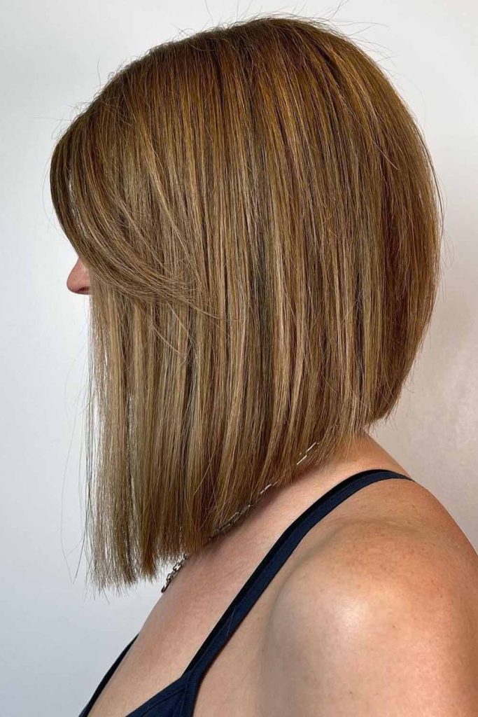 Long Angled Bob with Blonde Streaks
