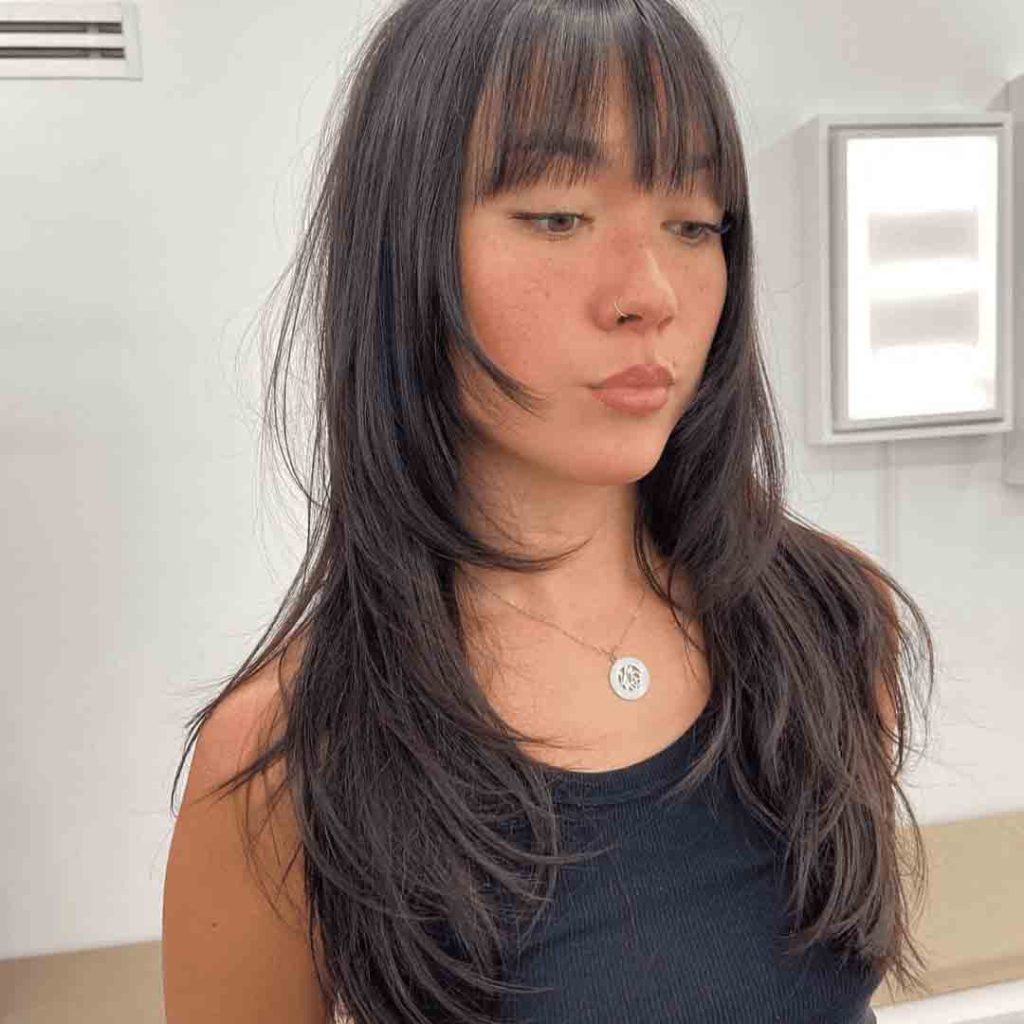 Layered Shaggy Long Wolf Cut With Choppy Bangs