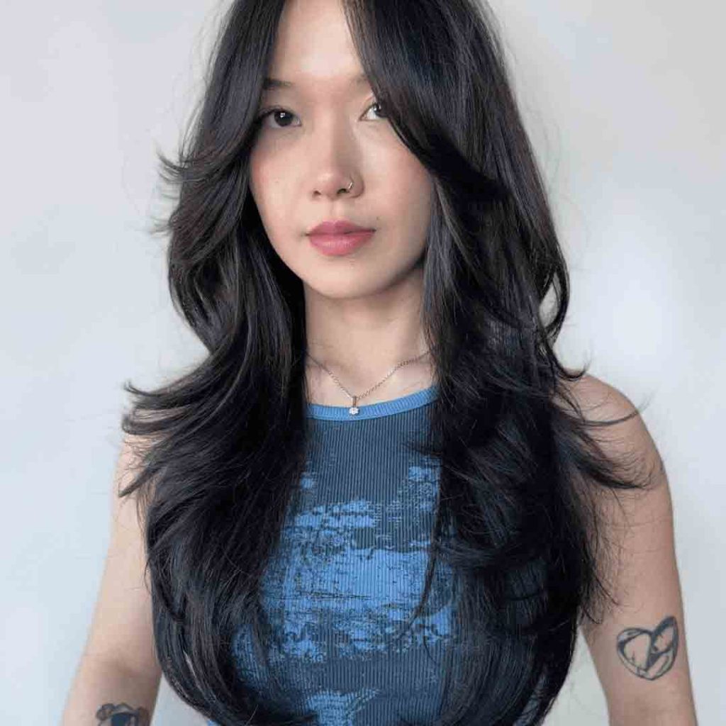 Layered Wolf Cut for Long Hair With Curtain Bangs