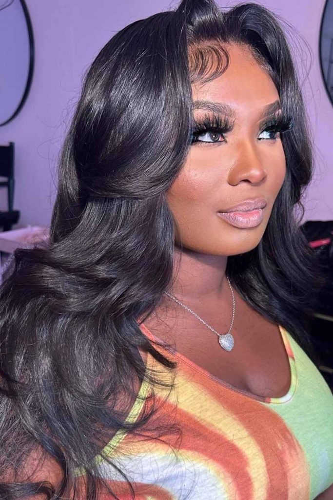 Middle Part Layered Hair With Extended Curtain Bangs