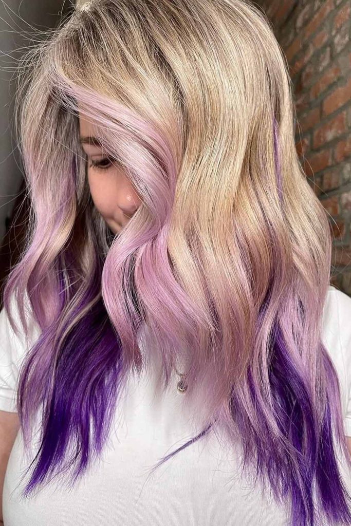 Purple Ombre on Blonde Wavy Hair