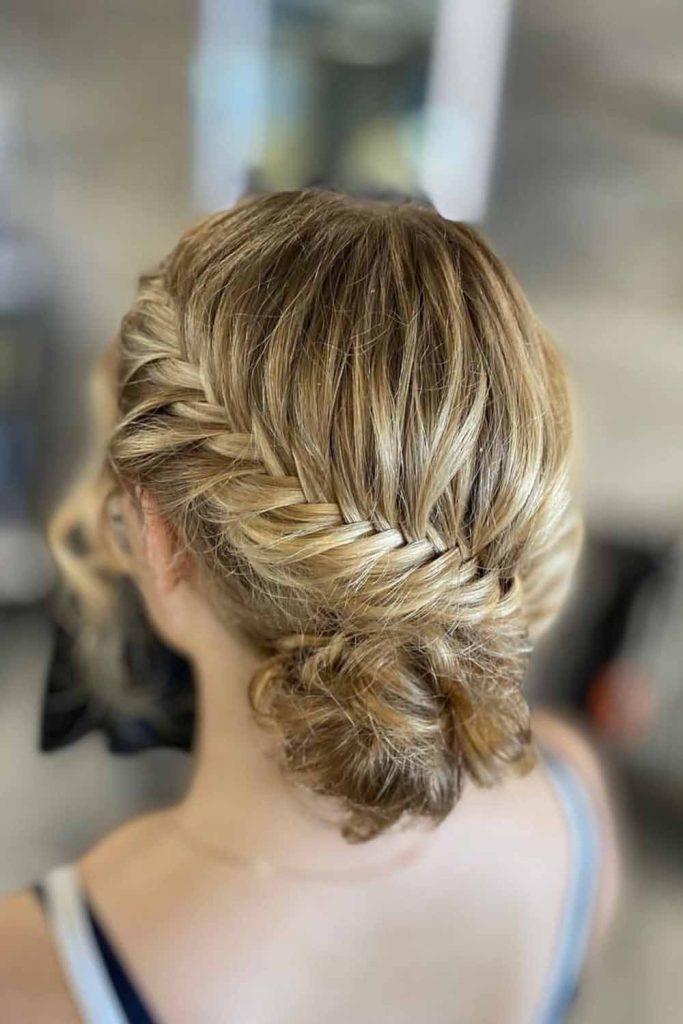 Low Bun With Fishtail French Braid on the Side