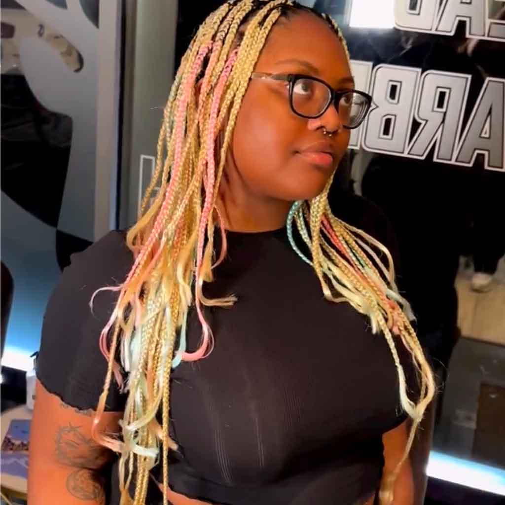 6. Multi Toned Wolf Cut Small Knotless Braids