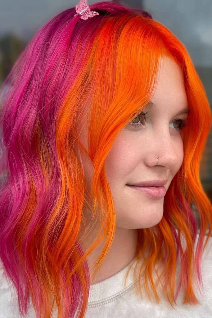 Orange Pink Split Hair Color