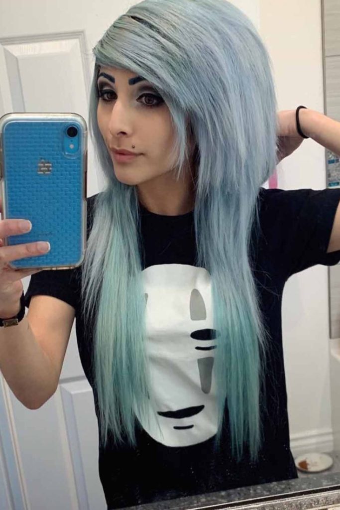 Ice Blue Long Emo Hair