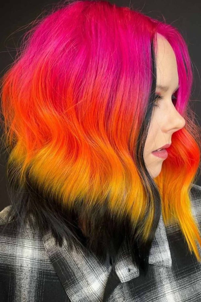 Inverted Bob With Neon Rainbow Colours With Black Ends