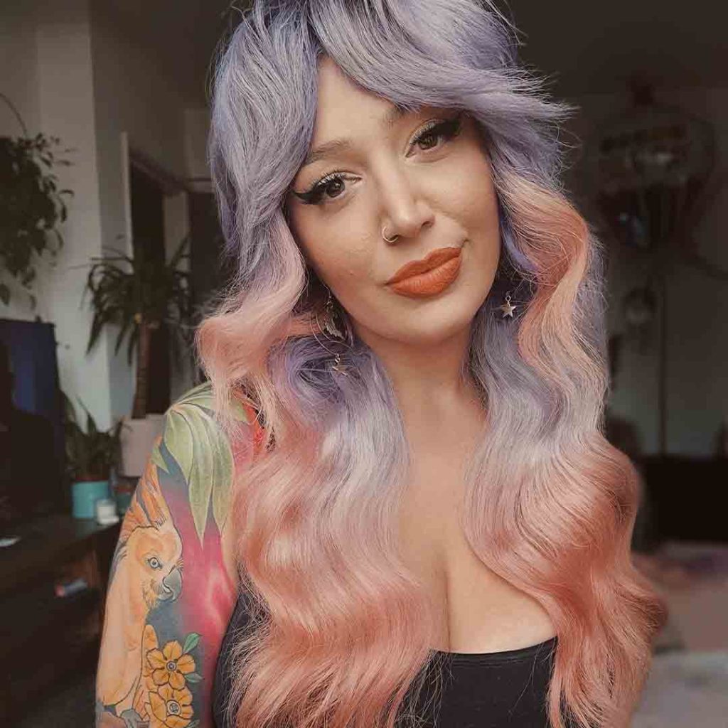 Lavender-Pink Shag Cut for Long Hair