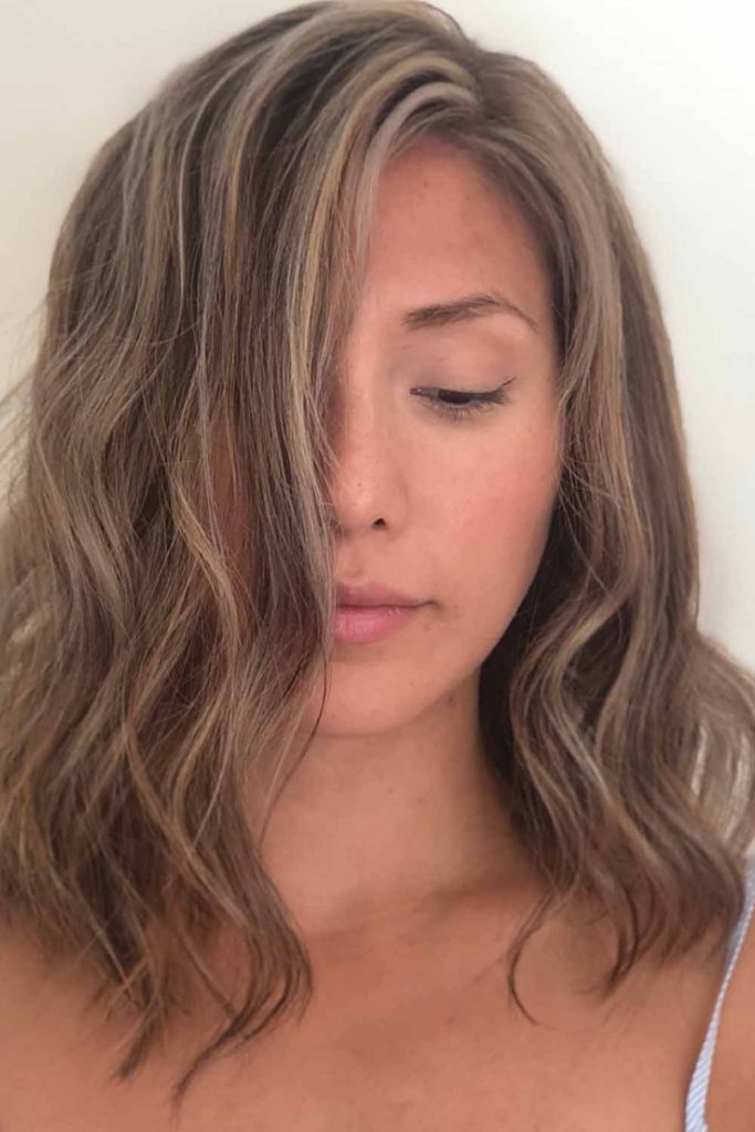 Medium Wavy Brown Hair With Ash Blonde Highlights