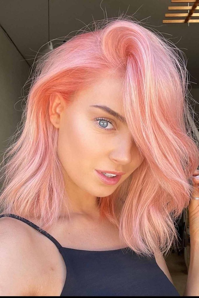 Pastel Pink Medium Wavy Hair