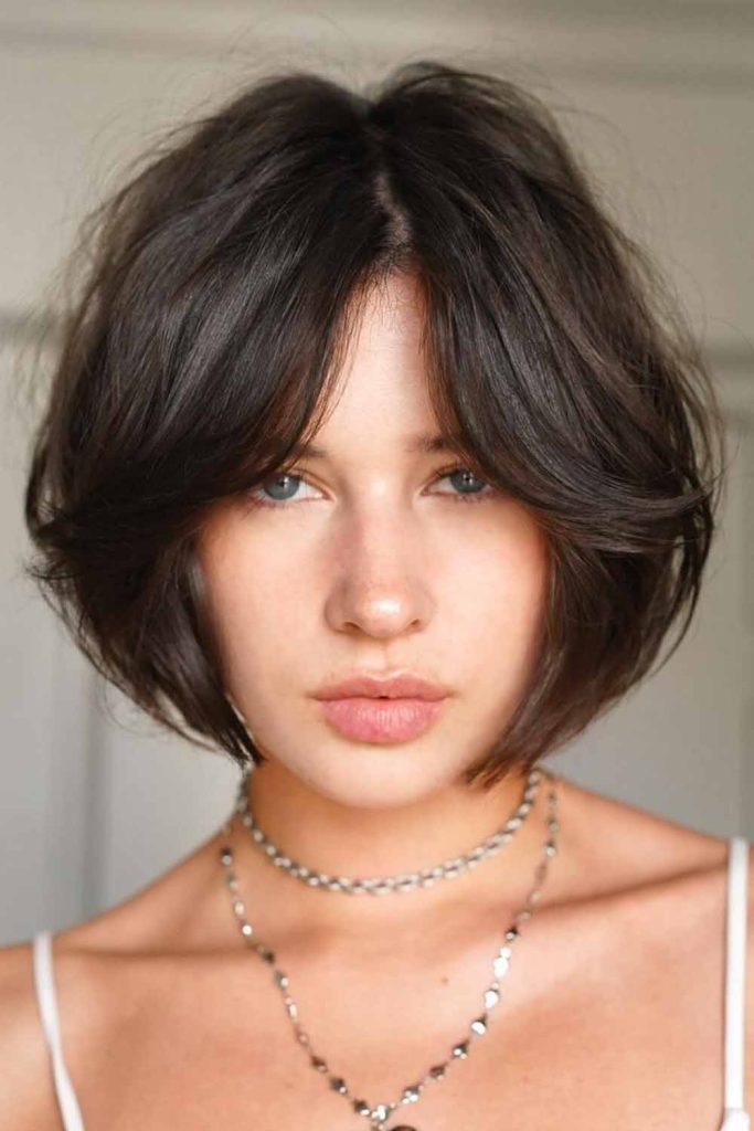 Textured Brunette Bob With Bangs