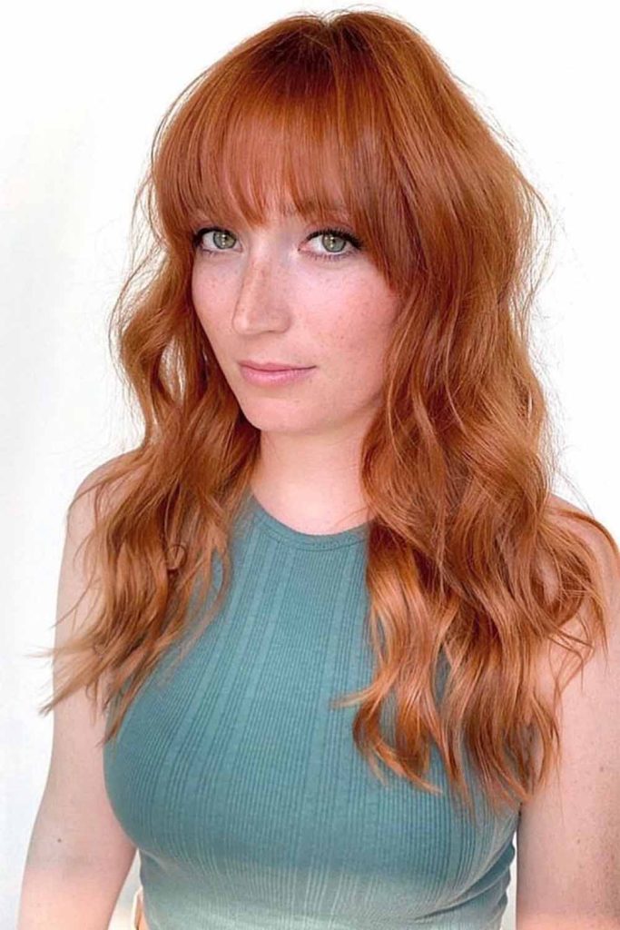 Wavy Long Chestnut Hair With Bangs