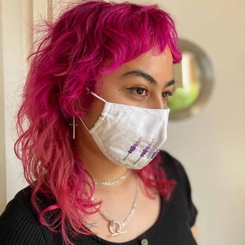 Hot Pink Curly Wavy Medium Shullet Wolf Cut With Micro Wavy Bangs