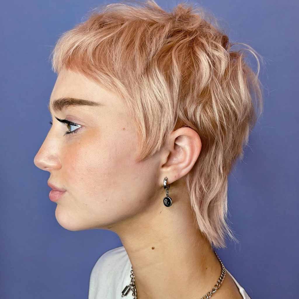 Pastel Pink Pixie Wolf Cut With Micro Bangs