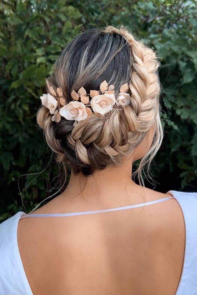 Romantic Braided Crown With Floral Accents
